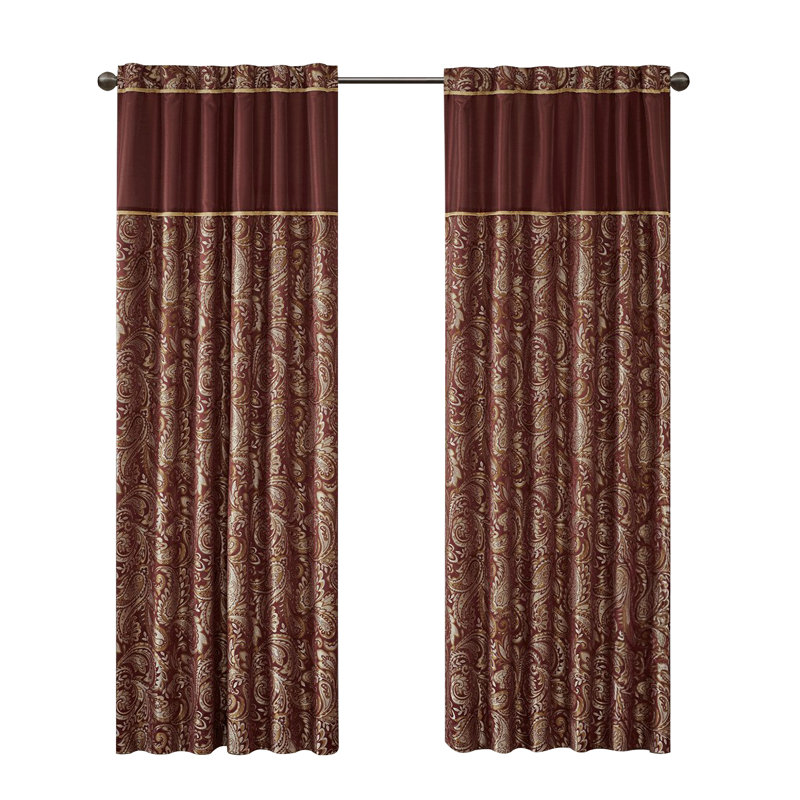 Paire de rideaux en jacquard Thornton, Rouge, L 10,24 po x H 10,24 po