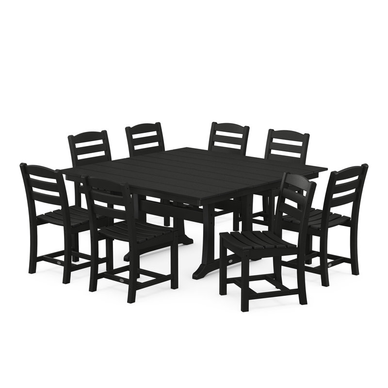 La Casa Café 9-Piece Farmhouse Trestle Dining Set, Black