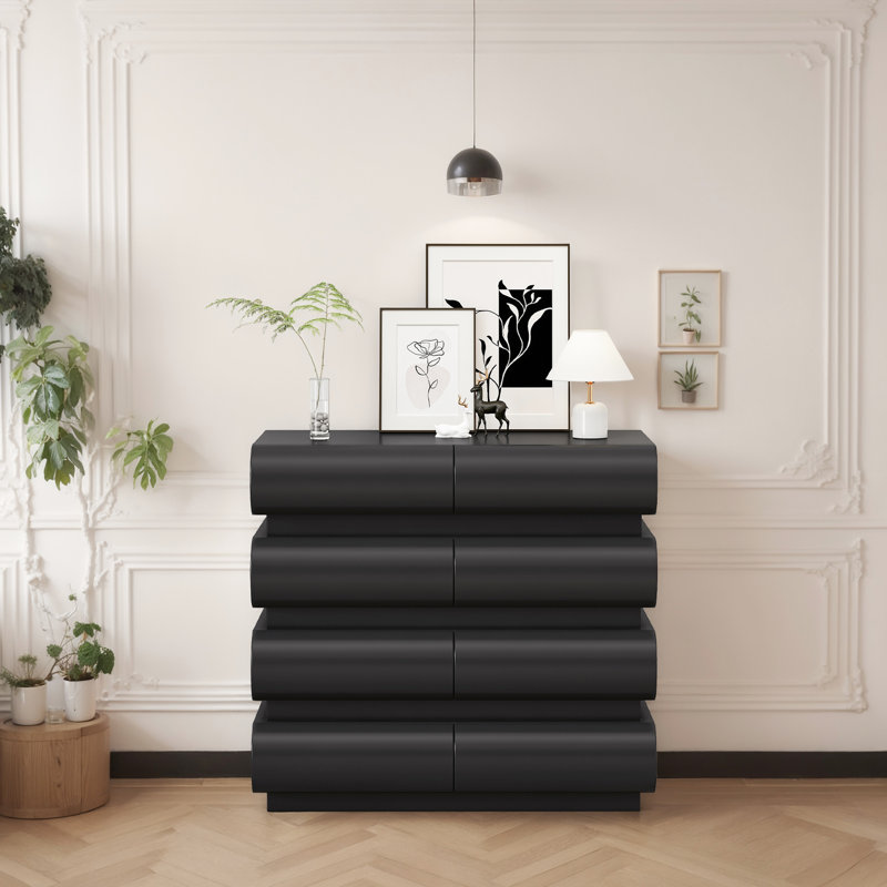 Commode moderne noire à 8 tiroirs - rangement spacieux pour une chambre à coucher à 8 tiroirs, utilisation quotidienne, Noir