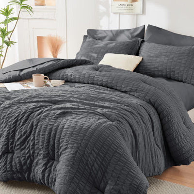 HYMOKEGE Seersucker Comforter Set, All Season Bedding Set, Luxury Bed in a Bag for Bedroom