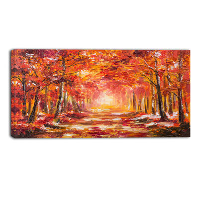 Autumn Forest in Red Shade - Landscape Art Print Canvas