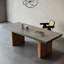 Table de salle à manger rectangulaire grise en bois massif-1464030984