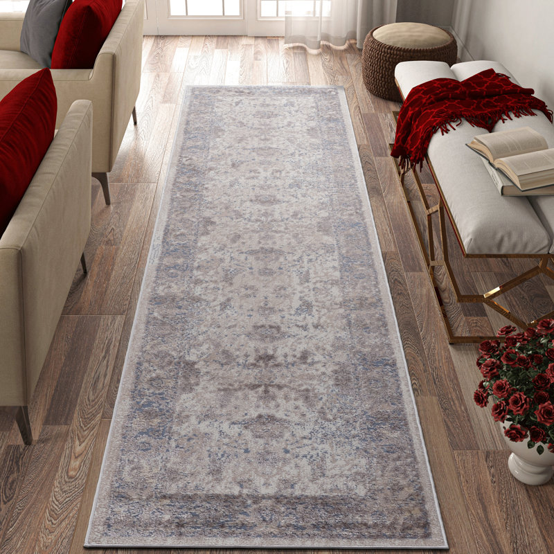 Tapis tissé à la main et brun / beige, 2 x 8, traditionnel pour chambre de bébé, teint, sans perte de poils, collection de matériaux confortables brun / beige, bureau à domicile, séchage rapide