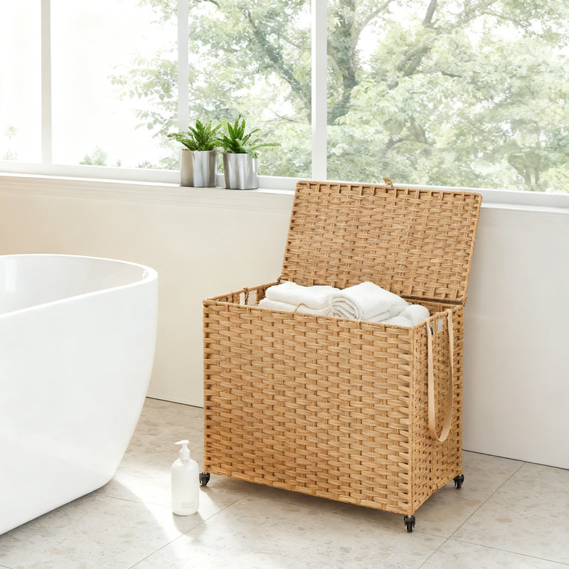 Grand panier à linge roulant avec couvercle, 3 doublures amovibles à code de couleur et sacs en filet, poche latérale intégrée, aucun assemblage requis, roues durables pour faciliter le déplacement