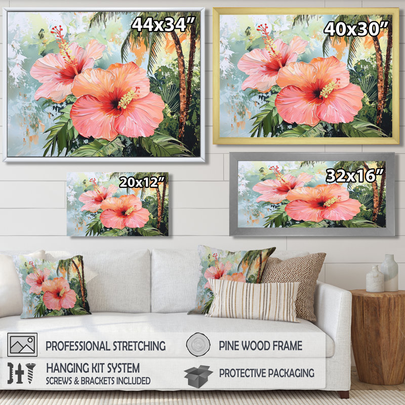 Hibiscus et palmiers à Madagascar - impression murale d'hibiscus, 16" H x 32" W, Floater Framed Print without Mat, White