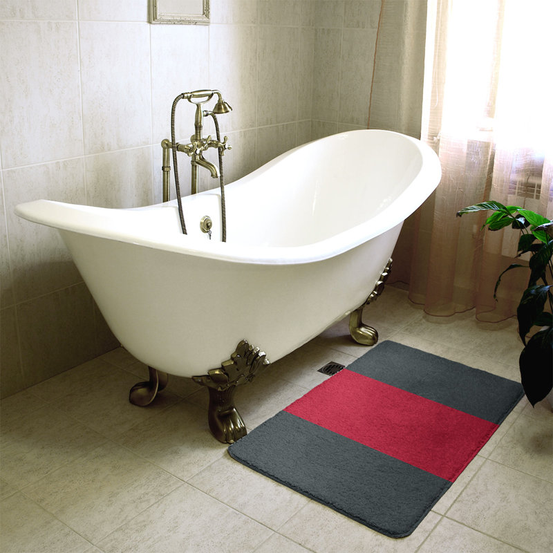 Memory Foam Non-Slip Bath Rug, 17" W x 24" L, Steel Gray/Red