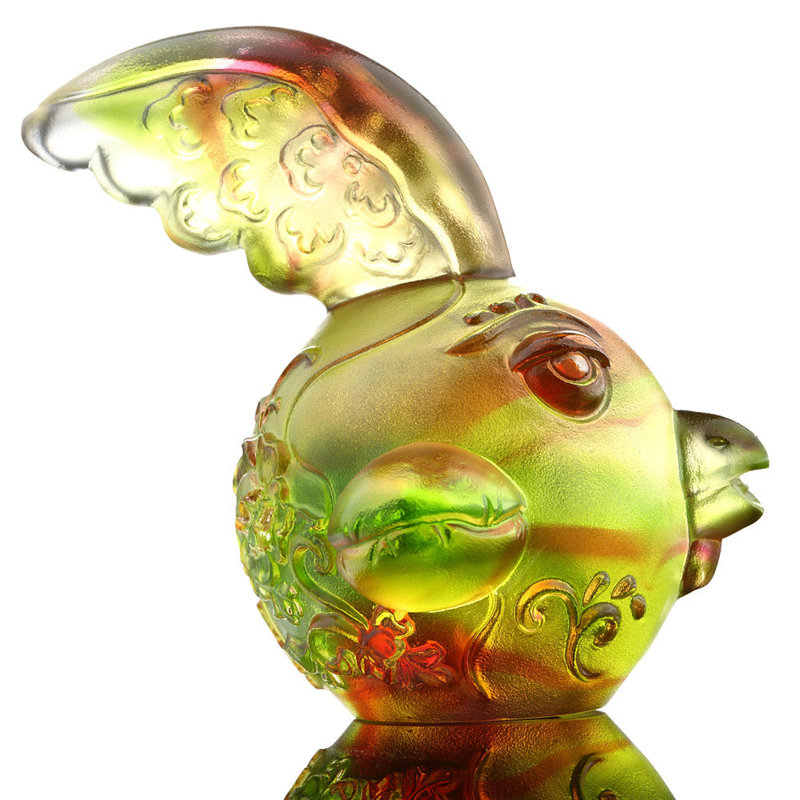 Zodiac Rooster Crystal Figurine, Gold Red/Green