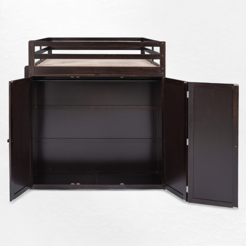 Lit mezzanine avec bureau intégré et garde-robe, Double, Espresso
