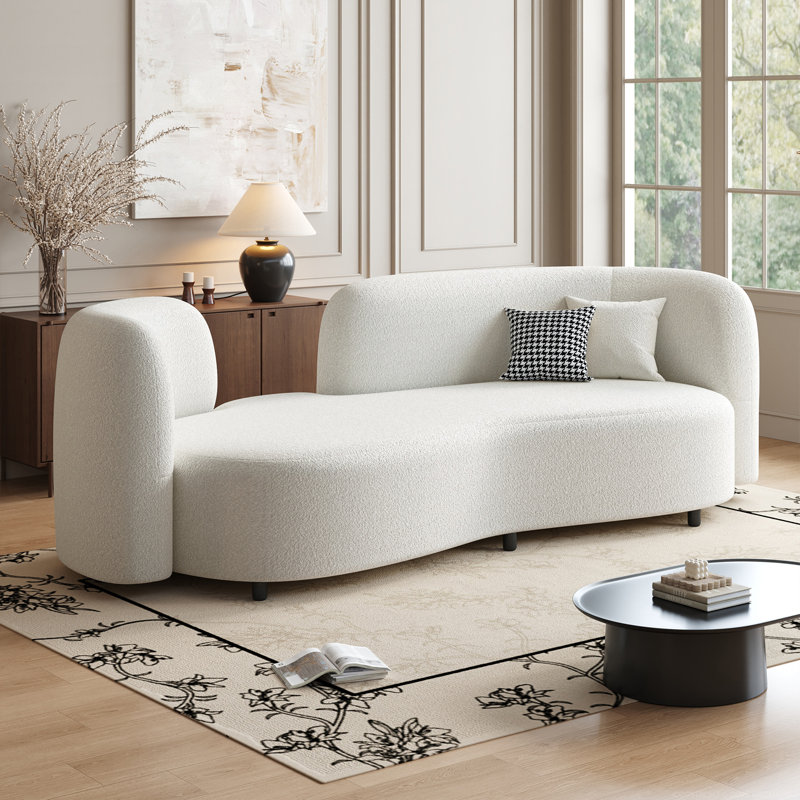 Premium Lambskin Curved Sofa - 68" Solid Wood Frame For Living Room, Bedroom, Office, Beauty Salon