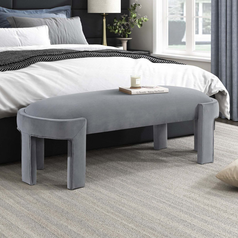 Banc rembourré en velours avec siège rembourré et rembourré de mousse, Gris