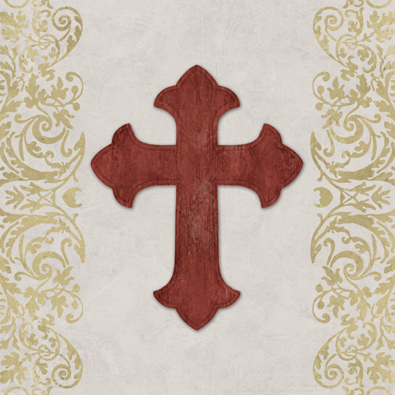 Gold Cross - Wrapped Canvas Print, 30cm H x 30cm W x 3.8cm D, Red