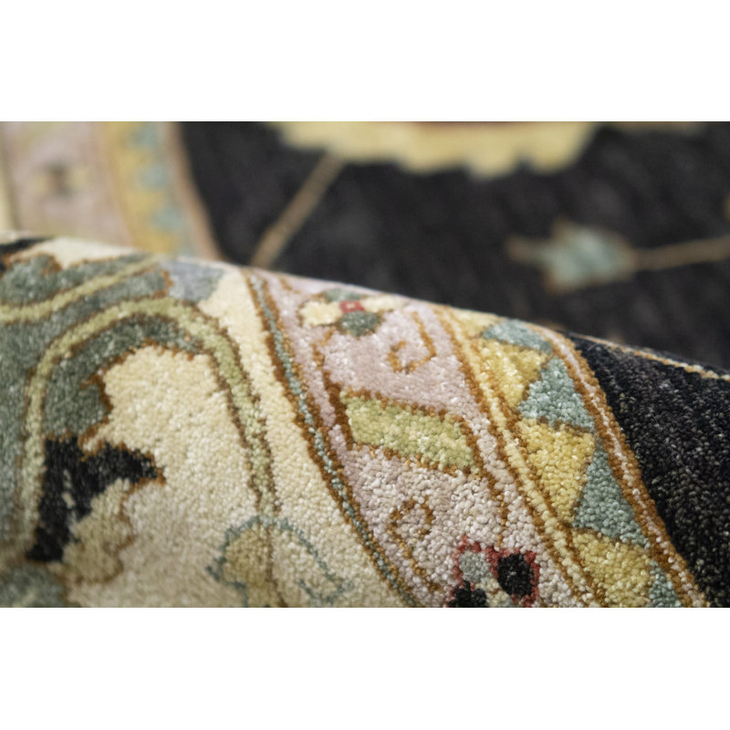 Hand-Knotted High-Quality Black and Cream Area Rug