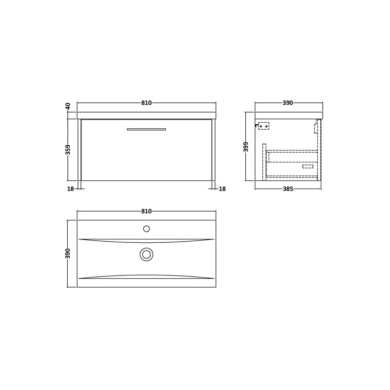 Juno 810mm Single Bathroom Vanity with Drop In Vitreous China Basin