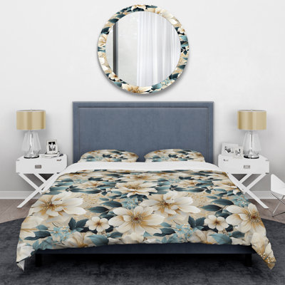 Sandy Beige And Blue Hydrangea Tranquility II Floral Duvet Cover