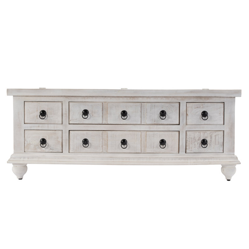 Table basse rectangulaire à 6 tiroirs en bois massif l 47 po Aricia