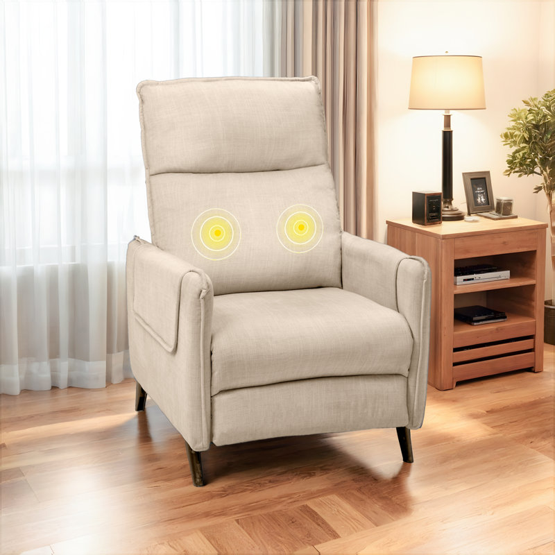 Electric 2-Point Massage Upholstered Push Back Recliner with Silent Motor, Beige