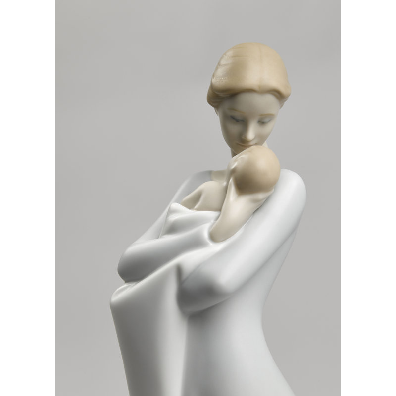 Matte Satin Green Porcelain Mother and Baby Figurine