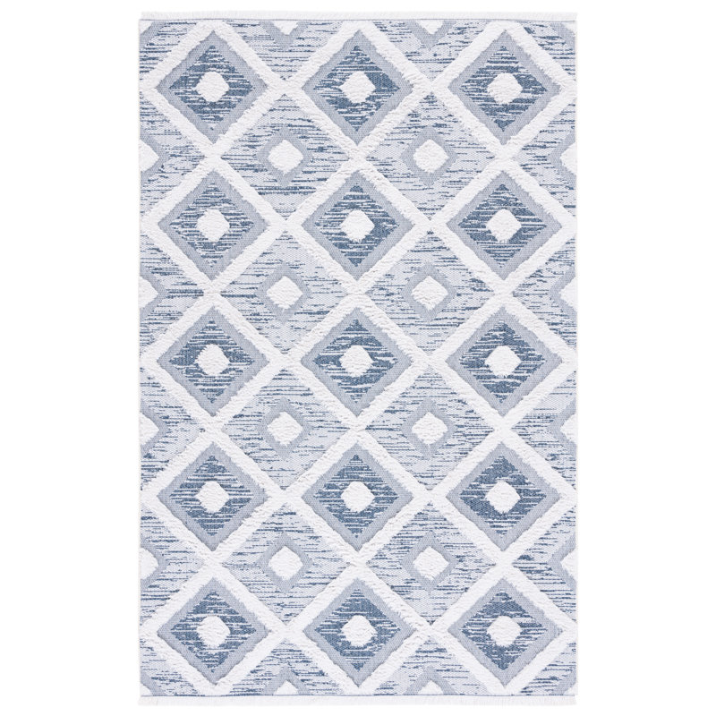 Tignall Geometric Area Rug in Navy / Ivory, Rectangle 9' x 12'