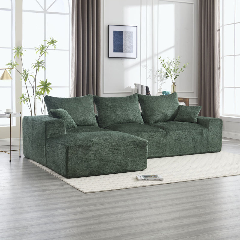 Boucle Sectional Sofa with pillows,No Assembly Needed, Emerald Boucle