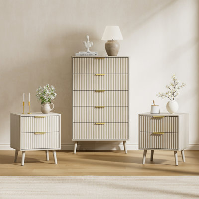 Ensemble de chambre à coucher 3 pièces (1 commode + 2 tables de chevet)