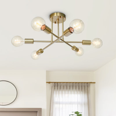 Tubeeuse Modern Sputnik Chandelier Industrial 6-Light Semi Flush Mount