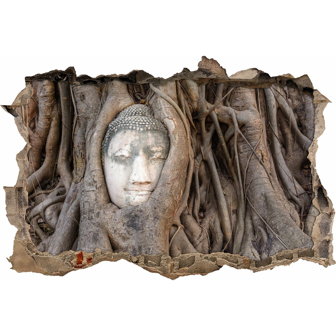 Wandtattoo Verwachsener Buddha Kopf in Altem Baum