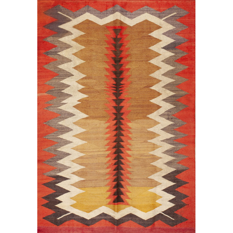 Tribal Geometric Antique Flatweave Native American Wool Navajo Rug