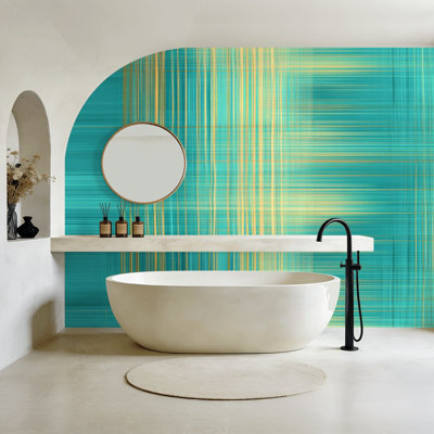 Papier peint adhésif mural abstrait jaune turquoise à motif géométrique moderne H 100 po x l 144 po, adhésif mural amovible pour chambre à coucher, bureau à domicile