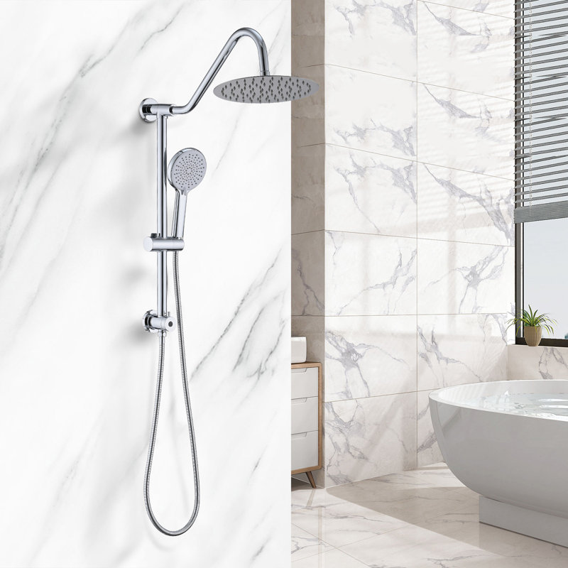Système de douche avec pomme de douche à effet pluie de 10 po, pomme de douche double réglable à 4 fonctions, Chrome