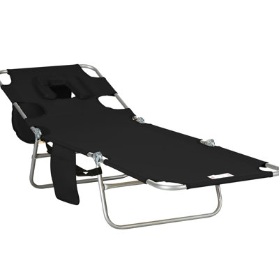 5-Level Adjustable Poolside Chair With Face Hole, Arm Slots, Pillow And Black Seat Garden Tanning Adjustment, Armrest Storage, Pillow,