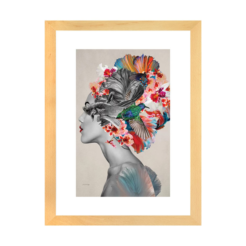 Aretha - par Ana Paula Hoppe, impression, H 32 po x l 24 po x P 1 po, Toile avec cadre en bois beige, Blanc