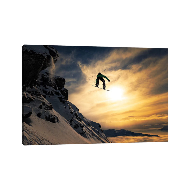 «Sunset Snowboarding» par Jakob Sanne - impression sur toile tendue, H 8 po x l 12 po x P 0,75 po