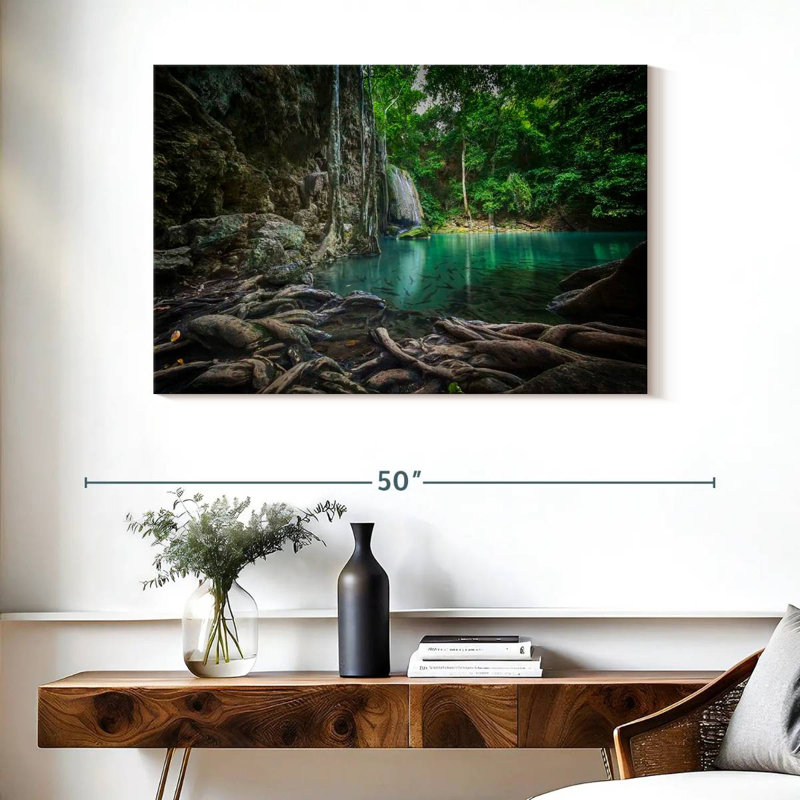 Paysage de cascade Kavia Erawan, H 26 po x l 39 po