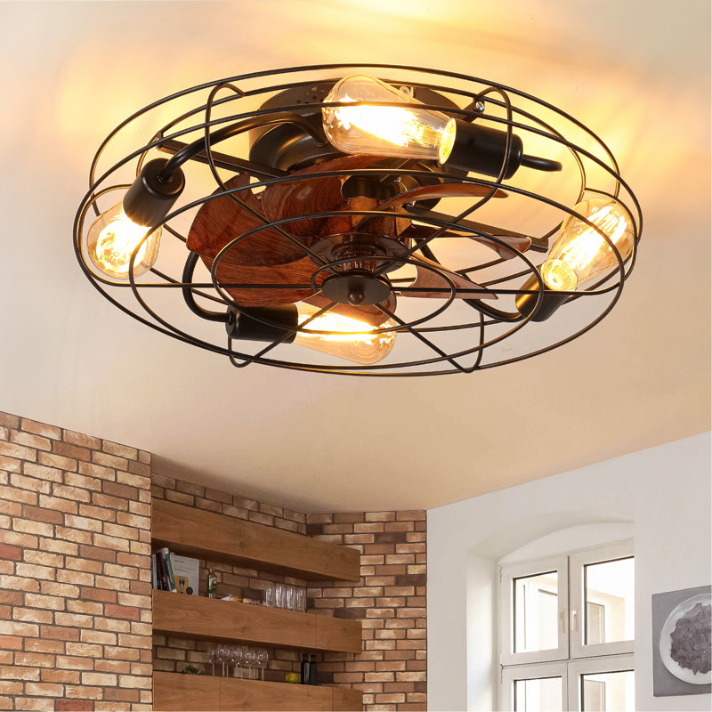 Ventilateur de plafond en cage avec lumière, ventilateurs de plafond à profil bas de ferme de 20 po avec télécommande, ventilateurs de plafond 4X E26 avec moteur réversible et salon réversible