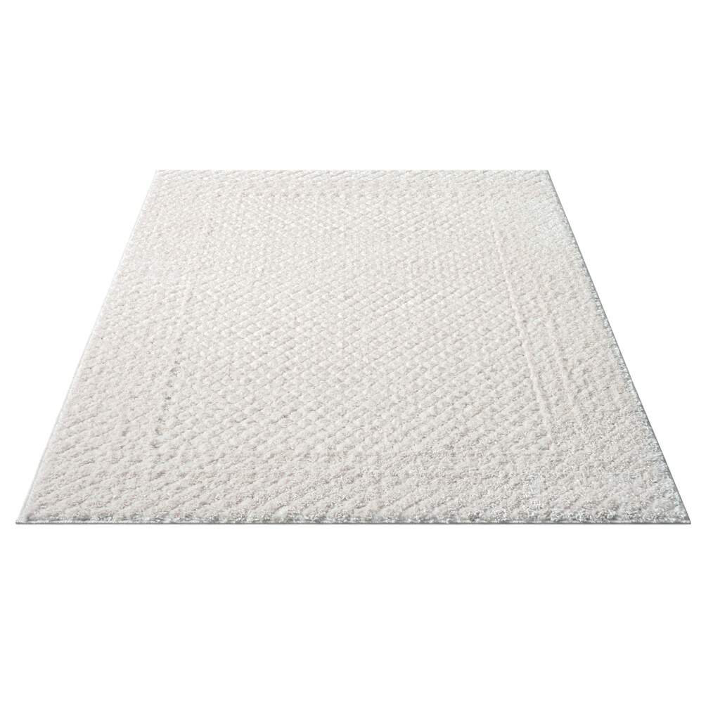 Teppich Focus 627 Hochflor Boho Wohnzimmer Weiß, Creme Hochtief-Muster/ 3D-Effekt Bordüre Navdia