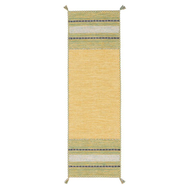 Azizi Striped Hand Woven Cotton Yellow Rug