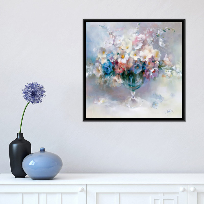 «Crystal Flowers», reproduction sur toile, H 18 po x l 18 po x P 1,5 po, Toile avec cadre noir, Pas de tapis