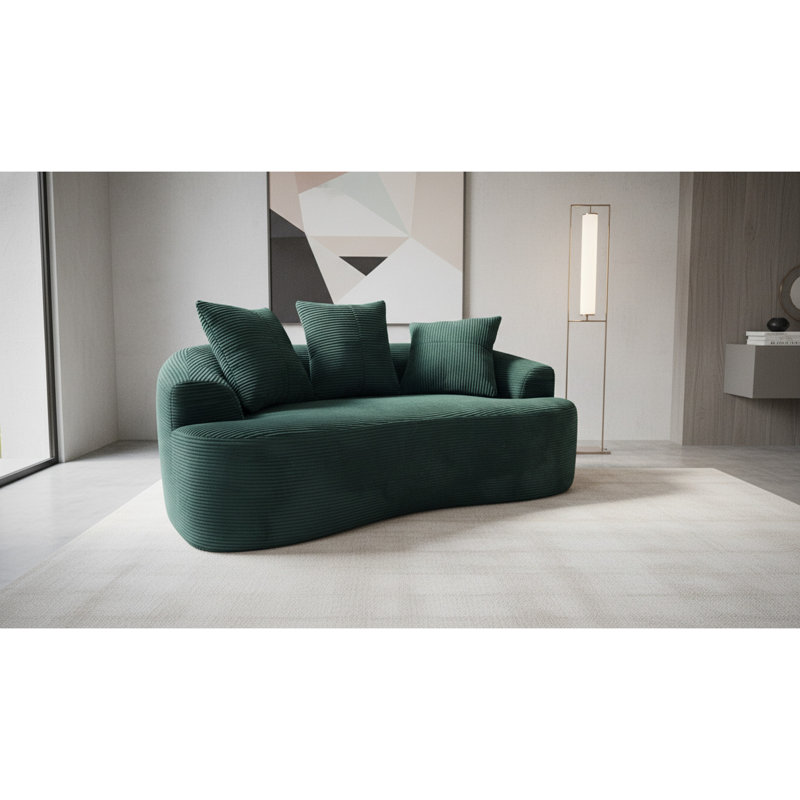 65,95 po courbé avec coussins à ressorts ensachés, sièges moelleux et foncés, 3 coussins décoratifs, extension rapide, idéal pour les chambres compactes