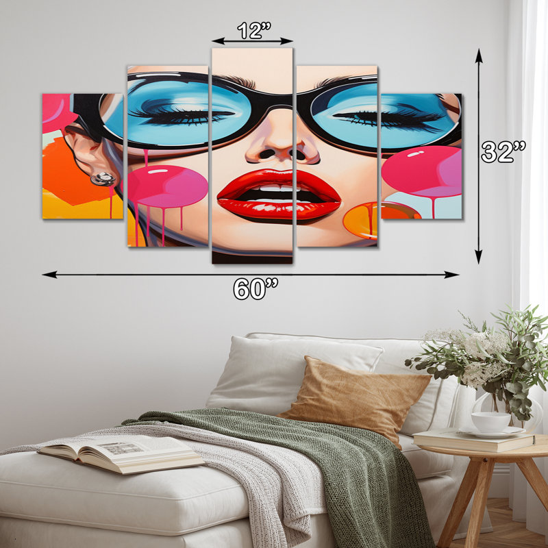 Pop Art Bubble Retro Portrait II - Décoration murale personnes - 5 panneaux