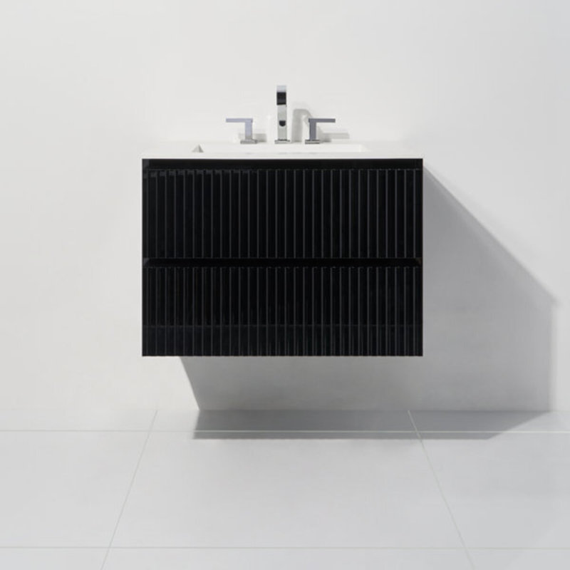 Linear 24 In. W X 21 In. D X 21.5 In. H Bath Vanity In Black Gloss With Solid Surface Countertop