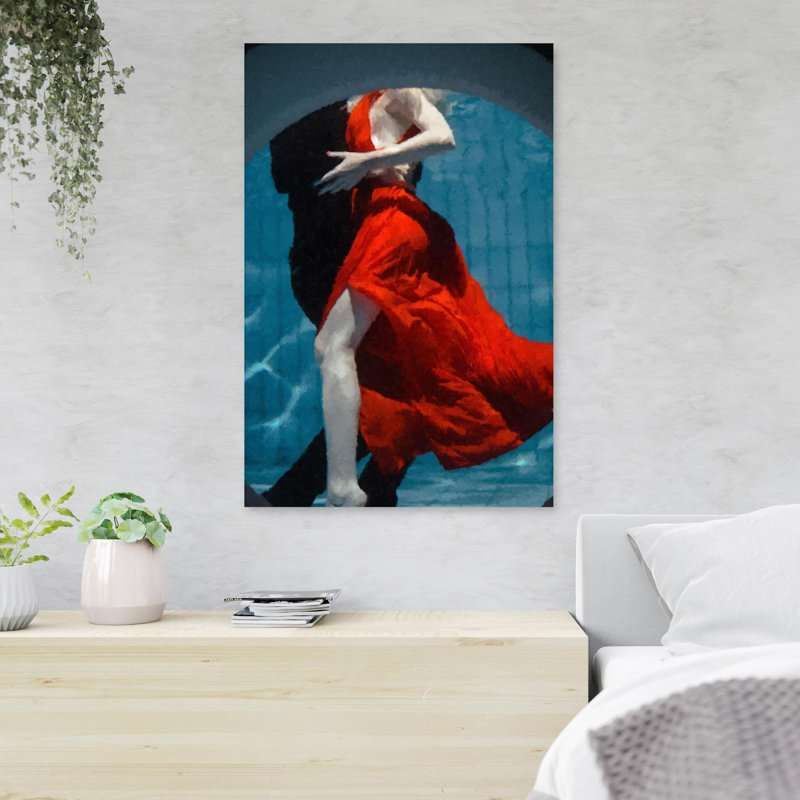 Couple of Dancing Under The Pool - Reproduction d'art graphique sur toile tendue 1 pièce, H 36 po x l 24 po