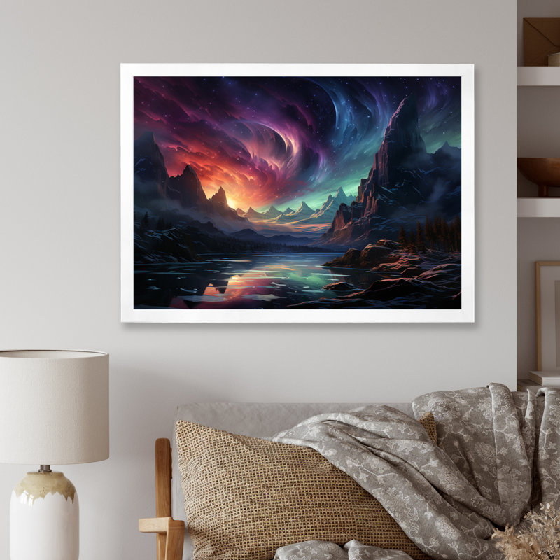 Northern Lights Luminescent Symphony I - Landscapes Canvas Wall Art, 12" H x 20" W, Black Picture Framed