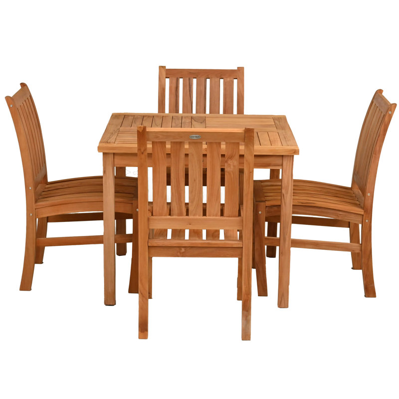5 Piece Teak Wood Bistro Dining Set Including 35" Square Table With 4 Abaco Side Chairs