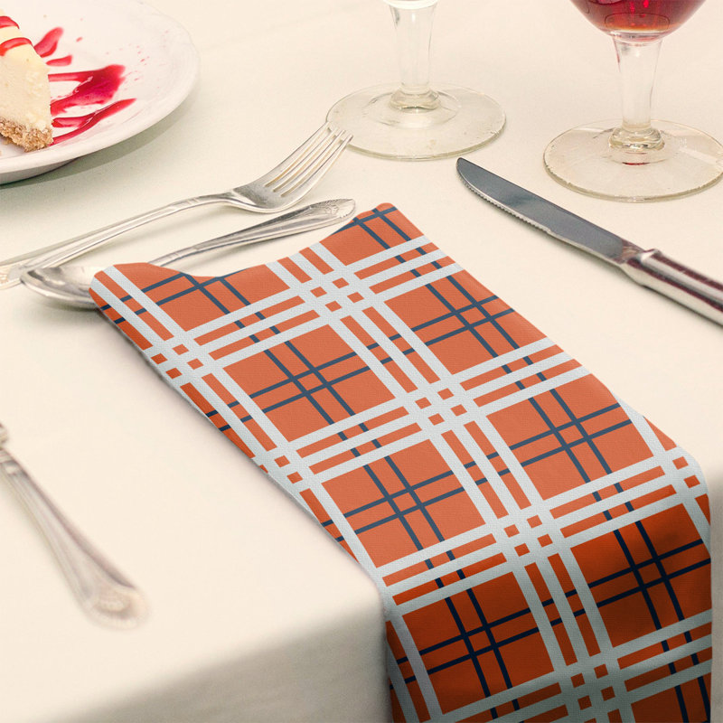 Plaid Square Napkin, Orange/Blue/White, 10" x 10", Cotton