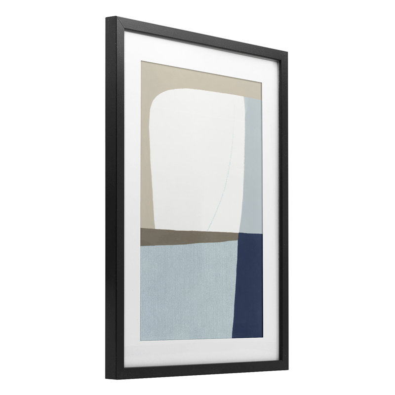 Impression géométrique encadrée sous verre, conception par Hannah Dawson, H 20 po x l 14 po, Cadre noir minuit