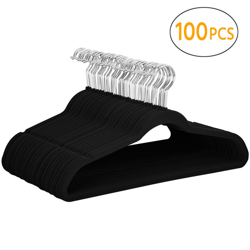 Cintre en velours antidérapant avec crochet pivotant à 360 ° Santos, Noir