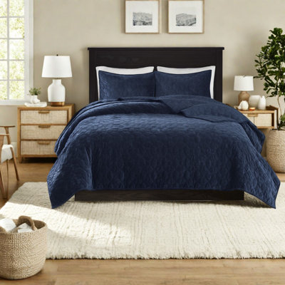 Premium Velvet Bedding Sets, Cotton Fill Navy Quilt, Modern Comfort