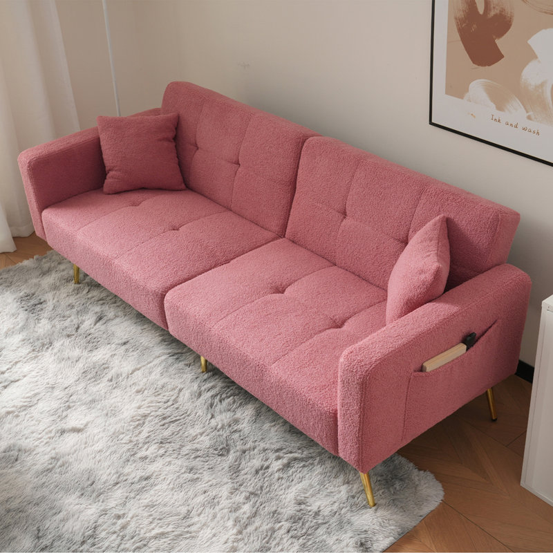 176cm Upholstered Convertible Sofa, Pink
