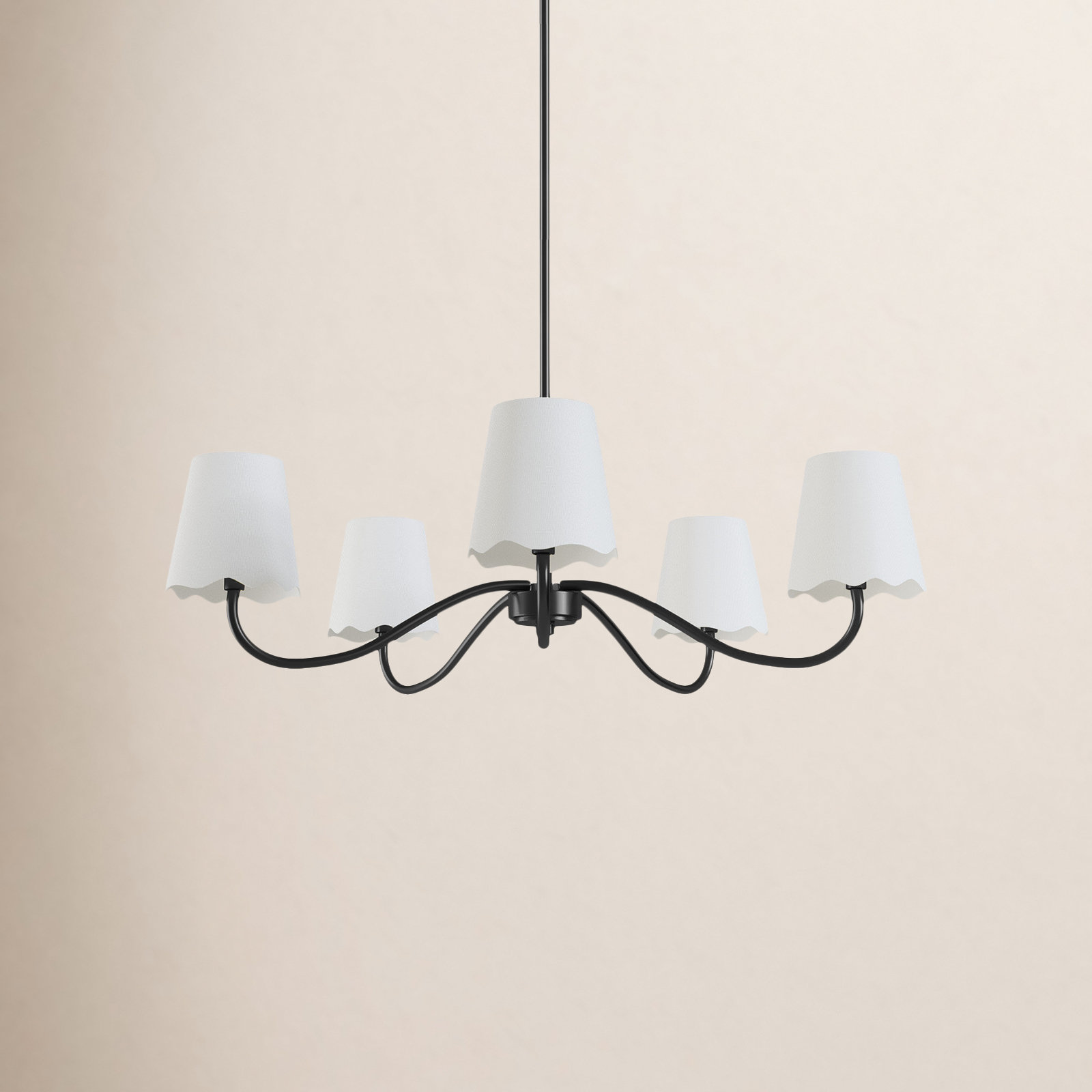 Wrought Iron 5-Light Chandelier, Matte Black, White