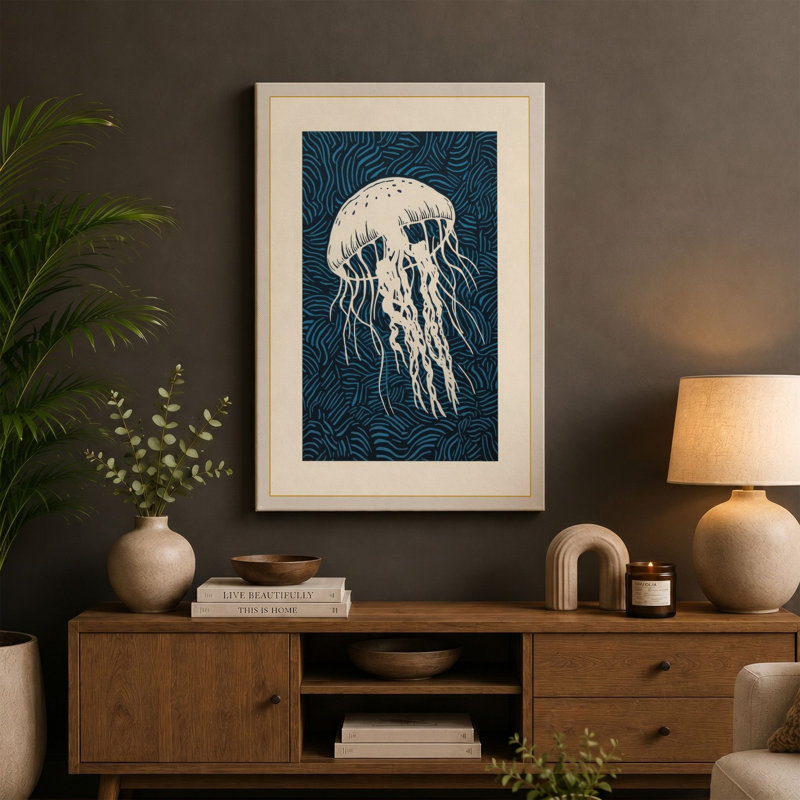 Drifting Jellyfish Coastal - Wrapped Canvas, 30x20 - 76.2 x 50.8 cm, Black Border